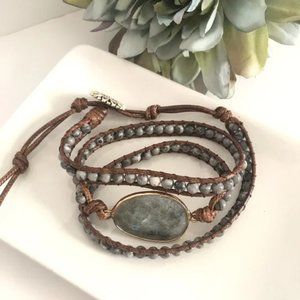 Gray Bohemian Stone Bead Wrap Bracelet NWT